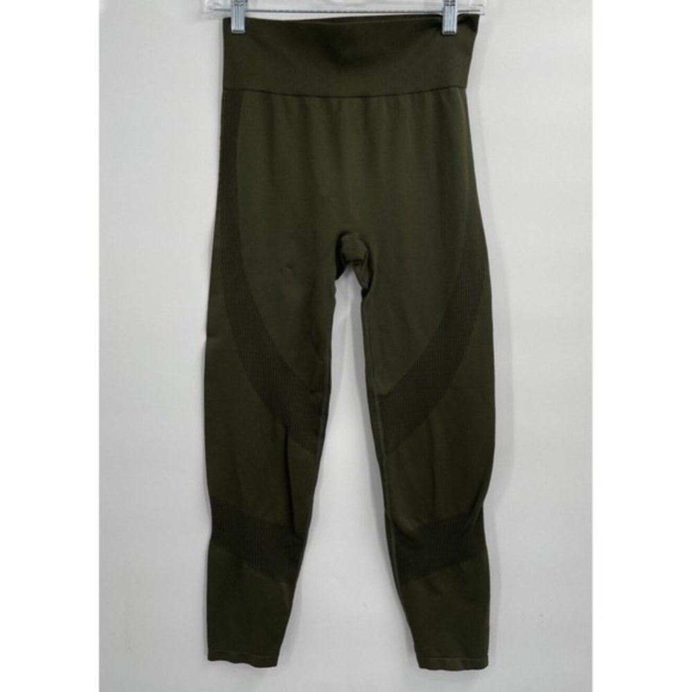 PINK‎ M/L Seamless Leggings Women Olive Green High Rise Ribbed Activewear